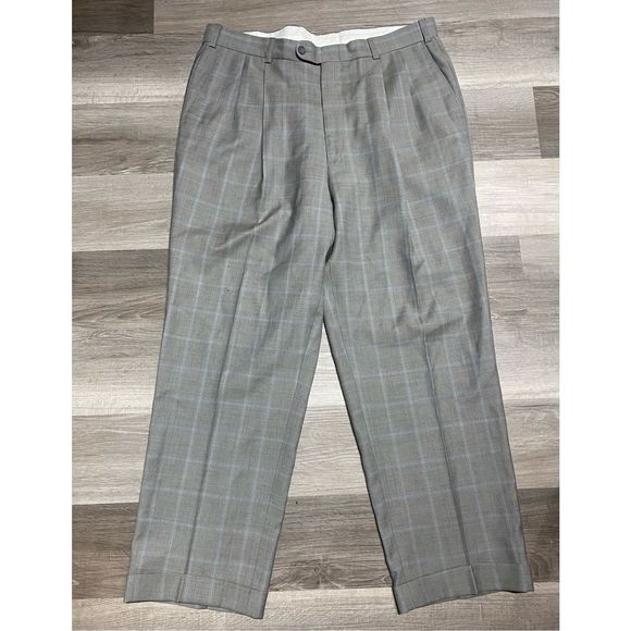 Lanificio Comero Gray Blue Plaid Italian Wool Linea Naturale Pants, Men's Sz 38 - Picture 1 of 14